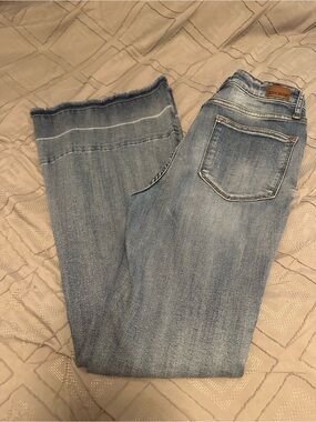 Judy Blue Light Blue Frayed Hem Wide Leg Jeans